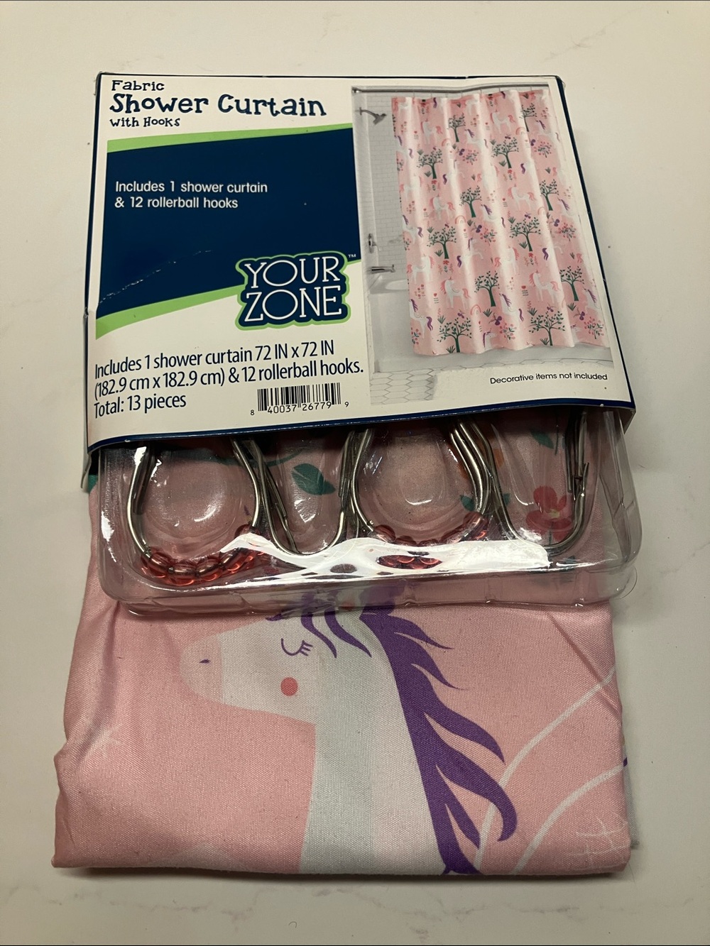 Your Zone Pink Unicorn Fabric Shower Curtain